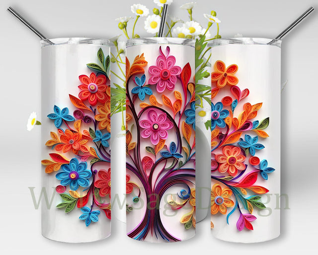 Quill 3D Colorful Forest 20oz Skinny Tumbler Png, Colorful Quill Tumbler, For Quilling Lovers, Enchanted Forest Tumbler Wrap, 3D Quilled Paper Art Png Sublimation WillowSageDesign 
