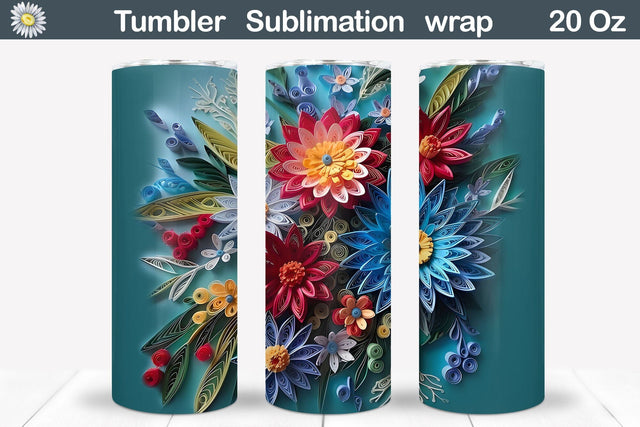 Quilling 3D Flowers Tumbler | Asters Flowers Tumbler Sublimation WatercolorColorDream 