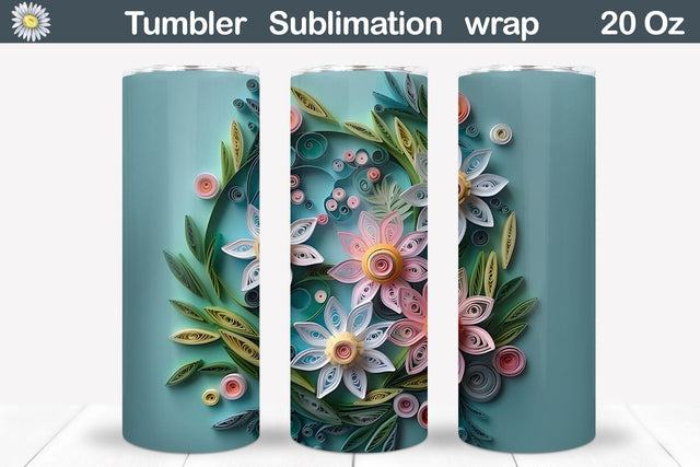 Quilling Daisies Tumbler | 3D Wildflowers Tumbler Wrap Sublimation WatercolorColorDream 