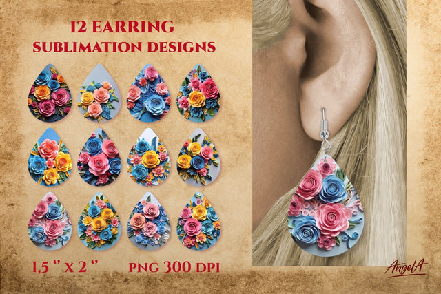 Quilling flowers teardrop earring sublimation designs PNG Sublimation Angelina Semenova 