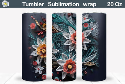 Quilling flowers Tumbler | Black And White Flowers Tumbler Sublimation WatercolorColorDream 
