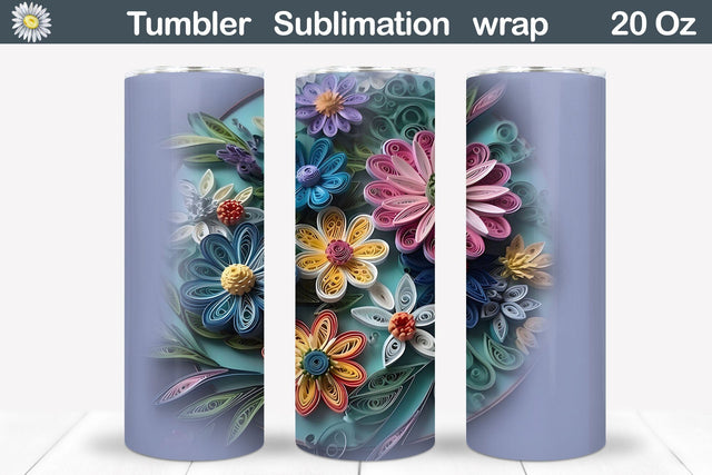 Quilling Wildflowers Tumbler | 3D Flowers Tumbler Wrap Sublimation WatercolorColorDream 
