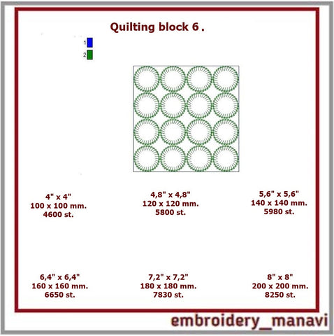 Quilt block 6 and 6a machine embroidery designs. Instant download. Embroidery/Applique DESIGNS Embroidery Manavi 05 