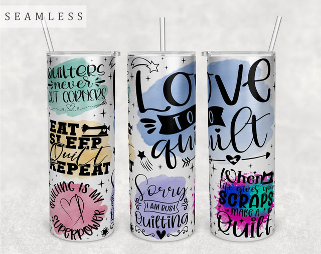Quilting Quotes Tumbler Wrap, 20 Oz Skinny Tumbler Sublimation Design, Seamless Quilting Sayings Tumbler PNG Sublimation HappyDesignStudio 