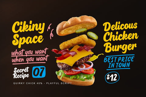 Quirk Chick - Quirky Playful script Font Four Lines Std. 