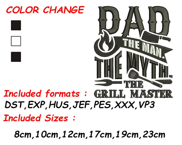 Quotes for Father, Dad Embroidery, Father Gift Design, The Man, Embroidery for Dad, Grilling Design Embroidery/Applique DESIGNS SVG Digital Designer 