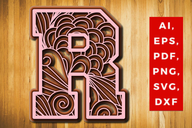R Layered Floral Alphabet SVG cut file, laser cut alphabet, mandala alphabet, 5 layer SVG MD JOYNAL ABDIN 