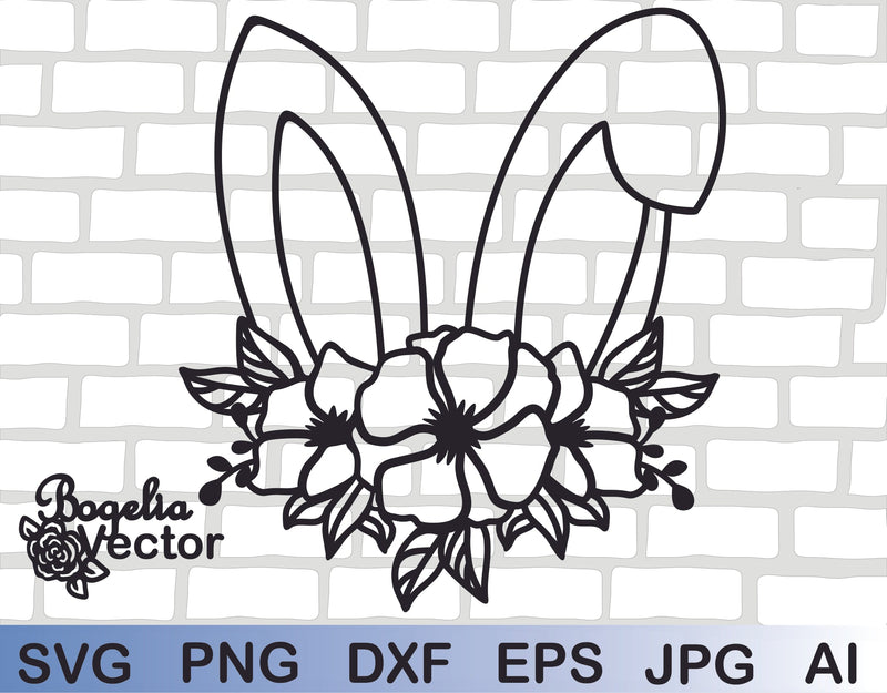 Rabbit Ears Svg file, Floral Bunny Ears Cut file, Animal Flowers ...