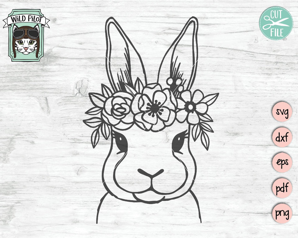 Rabbit Face With Flower Crown SVG Cut File - So Fontsy
