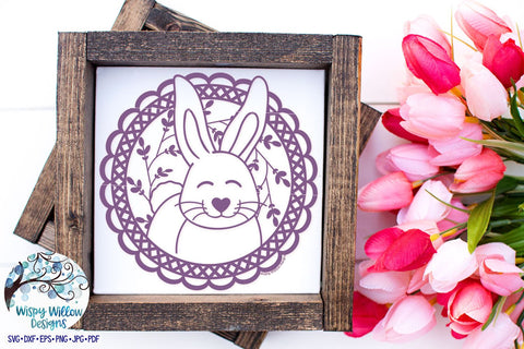 Rabbit in Floral Wreath SVG SVG Wispy Willow Designs 