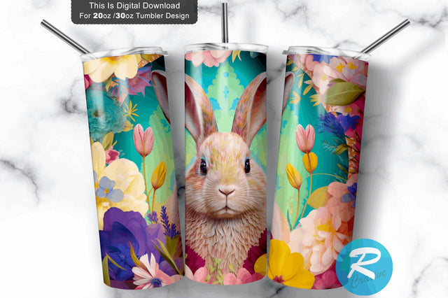 Rabbit In Flowers Easter 20 oz / 30 oz Tumbler PNG Sublimation Regulrcrative 