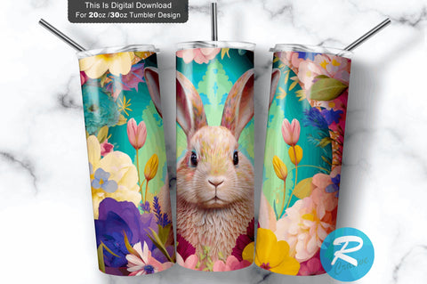 Rabbit In Flowers Easter 20 oz / 30 oz Tumbler PNG Sublimation Regulrcrative 