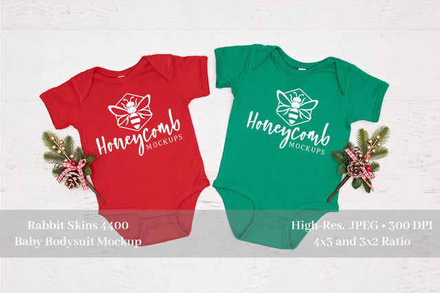 Rabbit Skins 4400 Red and Kelly Mockup, Christmas Mockup, Baby Bodysuit Mockup, Twins Mockup, Sibling Mockup Mock Up Photo Honeycomb Mockups 