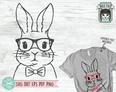 Rabbit SVG, Bunny With Glasses SVG, Rabbit Cut File, Easter SVG, Easter Bunny SVG, Animal Face SVG, Eyeglasses Bowtie SVG, Boy Bunny Rabbit SVG File SVG Wild Pilot 