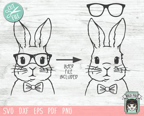 Rabbit SVG, Bunny With Glasses SVG, Rabbit Cut File, Easter SVG, Easter Bunny SVG, Animal Face SVG, Eyeglasses Bowtie SVG, Boy Bunny Rabbit SVG File SVG Wild Pilot 