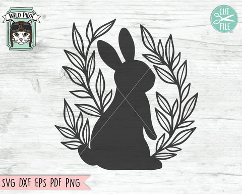 Rabbit SVG File, Easter SVG File, Rabbit Cut File, Bunny Rabbit Silhouette SVG, Rabbit Leaves Cut File, Easter Bunny SVG, Laurel Leaves SVG, Spring SVG SVG Wild Pilot 