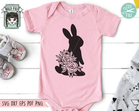 Rabbit SVG File, Easter SVG File, Rabbit Cut File, Rabbit Floral SVG File, Easter Bunny SVG, Bunny Flowers SVG, Bunny Rabbit Silhouette SVG, Spring SVG SVG Wild Pilot 
