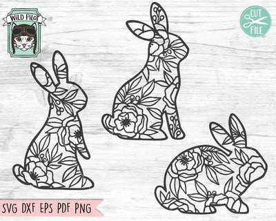 Rabbit SVG File, Easter SVG File, Rabbit Cut File, Rabbit Floral SVG File, Easter Bunny SVG, Bunny Flowers SVG, Bunny Rabbit Silhouette SVG, Spring SVG SVG Wild Pilot 