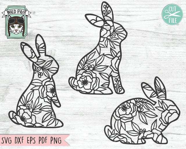 Rabbit SVG File, Easter SVG File, Rabbit Cut File, Rabbit Floral SVG File, Easter Bunny SVG, Bunny Flowers SVG, Bunny Rabbit Silhouette SVG, Spring SVG SVG Wild Pilot 