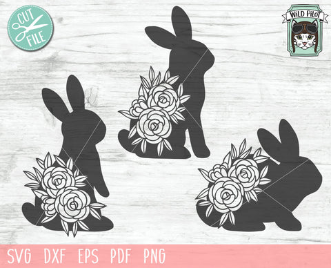 Rabbit SVG File, Easter SVG File, Rabbit Cut File, Rabbit Floral SVG File, Easter Bunny SVG, Bunny Flowers SVG, Bunny Rabbit Silhouette SVG, Spring SVG SVG Wild Pilot 