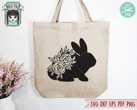 Rabbit SVG File, Easter SVG File, Rabbit Cut File, Rabbit Floral SVG File, Easter Bunny SVG, Bunny Flowers SVG, Bunny Rabbit Silhouette SVG, Spring SVG SVG Wild Pilot 