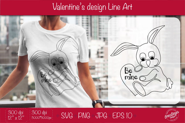 Rabbit svg, Line Art SVG illustration, Valentines day quotes SVG Createya Design 