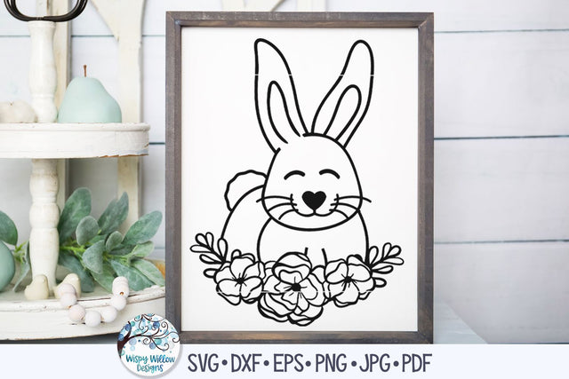 Rabbit with Flowers SVG SVG Wispy Willow Designs 