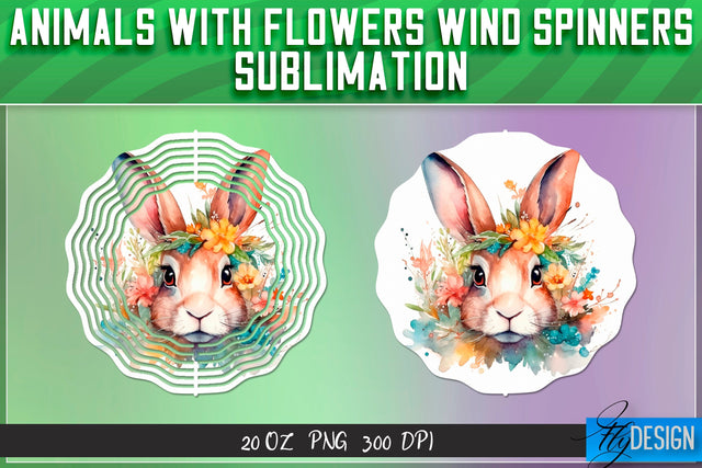 Rabbit with flowers Wind Spinners Sublimation Sublimation Fly Design 