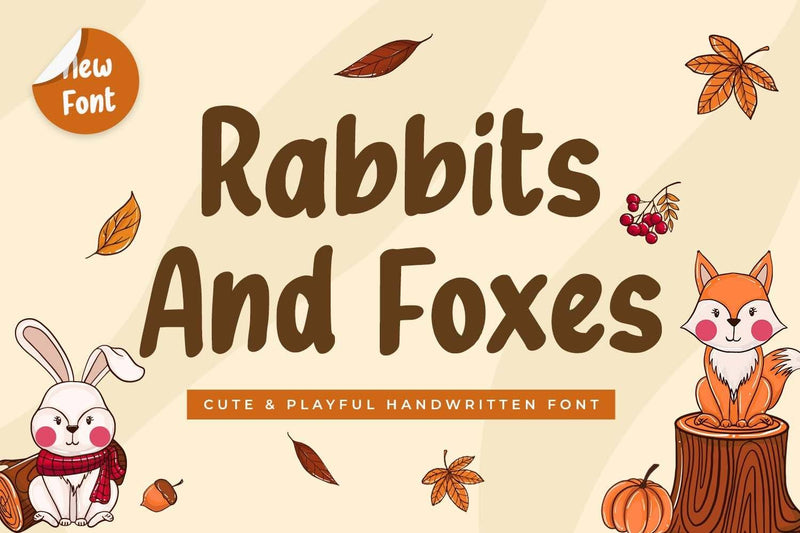 Rabbits and Foxes - Cute Handwritten Font Font Creakokun Studio 