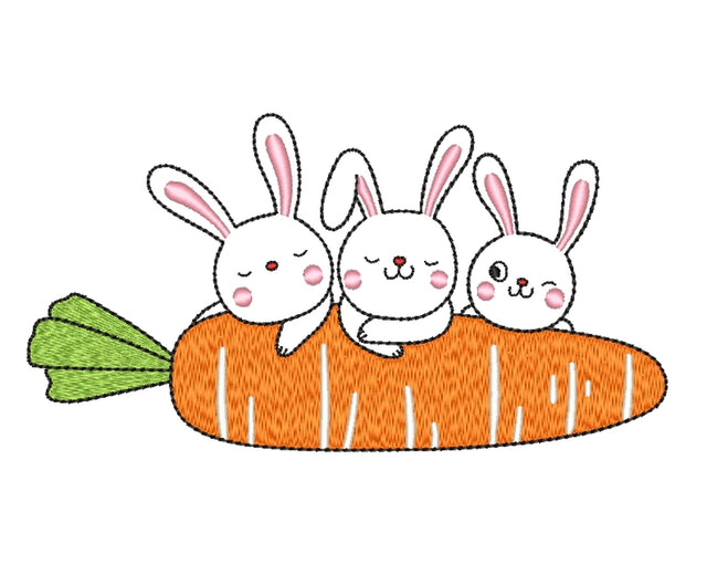 Rabbits with Сarrot Embroidery Design, 3 sizes Embroidery/Applique DESIGNS Nino Nadaraia 