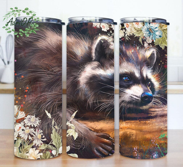Raccoon 20oz Tumbler Template, Cute Raccoon Tumbler Design, Raccoon Floral Tumbler Wrap, Animal Floral Tumbler With Lid And Straw, Digital Download Sublimation AdriOP 