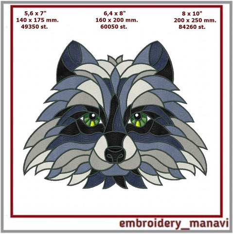 Raccoon art embroidery. Digital Machine embroidery design. Embroidery/Applique DESIGNS Embroidery Manavi 05 