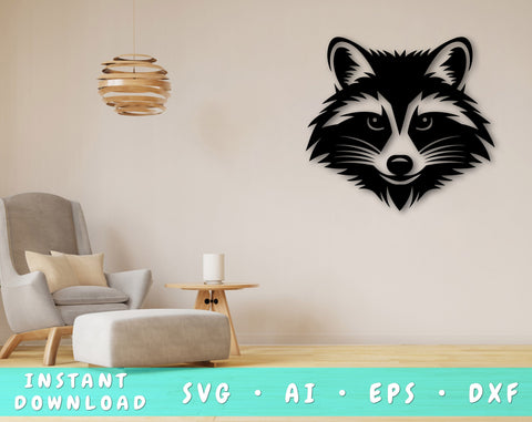 Raccoon Laser SVG Cut File, Raccoon Glowforge File, Raccoon DXF, Raccoon Wall Art SVG SVG HappyDesignStudio 