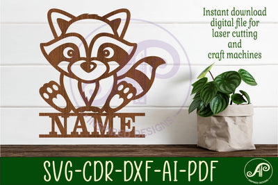 Raccoon Name sign SVG laser cut template digital SVG APInspireddesigns 