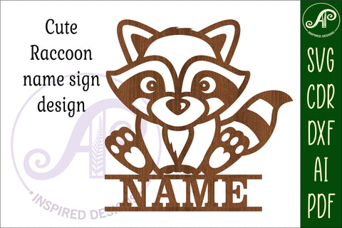 Raccoon Name sign SVG laser cut template digital SVG APInspireddesigns 