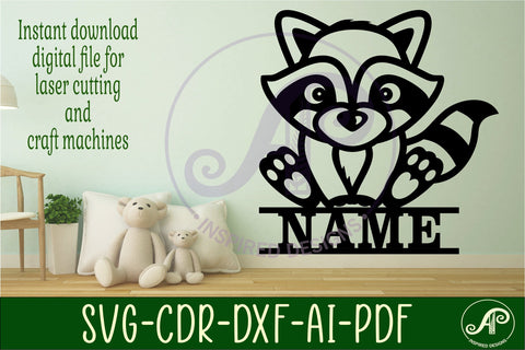 Raccoon Name sign SVG laser cut template digital SVG APInspireddesigns 