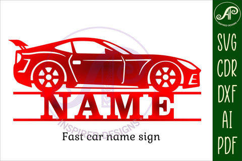 Race car name sign svg laser cut template SVG APInspireddesigns 