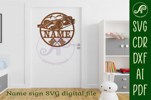 Race cars name sign svg laser cut template SVG APInspireddesigns 