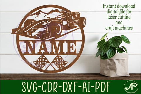 Race cars name sign svg laser cut template SVG APInspireddesigns 