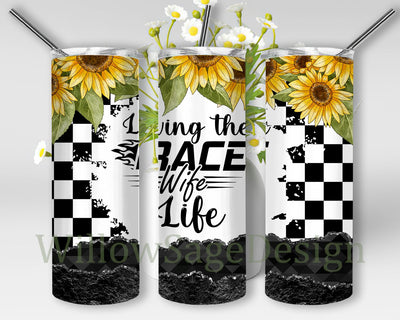 Race Wife, 20 oz Tumbler Sublimation Design, Racing Tumbler, Checkered Flag Floral, Skinny Tumbler Png Digital Download Sublimation WillowSageDesign 