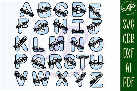 Racing car alphabet set. 2 layer 78 letters in total SVG APInspireddesigns 