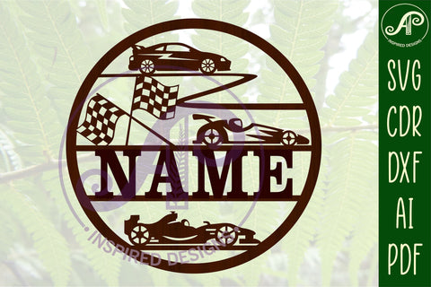 Racing cars name sign svg laser cut template SVG APInspireddesigns 
