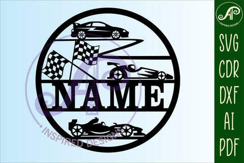 Racing cars name sign svg laser cut template SVG APInspireddesigns 