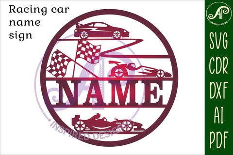 Racing cars name sign svg laser cut template SVG APInspireddesigns 
