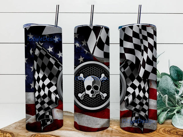 Racing Checkered Flag Patriotic 20oz Tumbler Png, Flag Racing Png, American Flag Checkered Flag Racing Png, Checkered Flag, American Racing Tumbler Sublimation iStyleDesign 