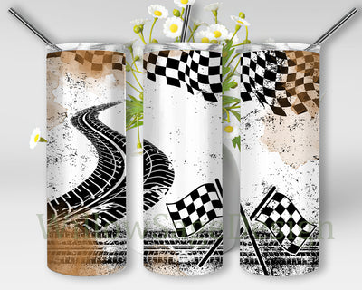 Racing Flag Full Tumbler Wrap, Racing Flag Brown Splatter 20oz Skinny Tumbler, Race Car Tumbler Png, Checkered Flags Tumbler, Racing Flag Sublimation Design, Digital Download Sublimation WillowSageDesign 