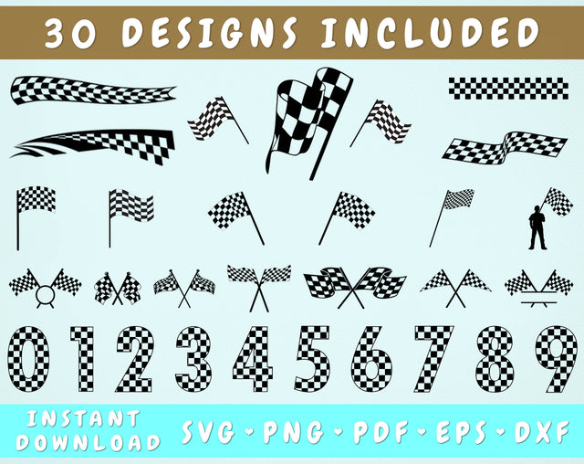 Racing Flag SVG Bundle - 30 Designs, Racing Numbers SVG SVG HappyDesignStudio 