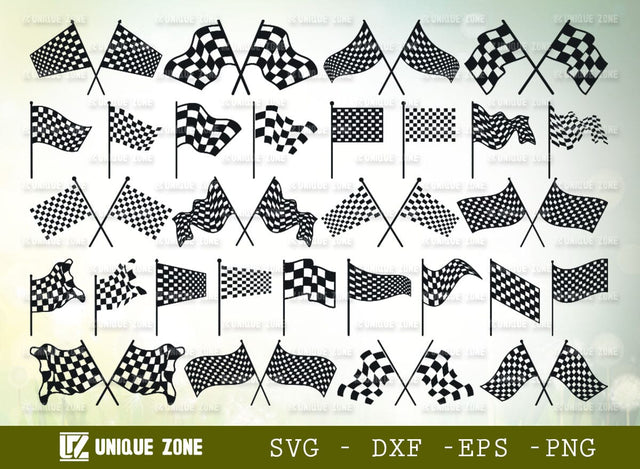 Racing Flag SVG Bundle, Finish Flags Silhouette, Checkered Flag Svg, Start Flags Svg, Race Flag Svg, SVG Unique Zone 