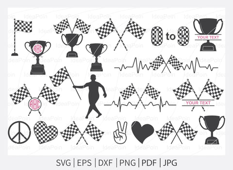 Racing Svg File, Racing Flags Svg, Racing heartbeat Svg, Peace Love Racing, Racing trophy SVG, Checkered Numbers SVG, Racing Cut File SVG Dinvect 