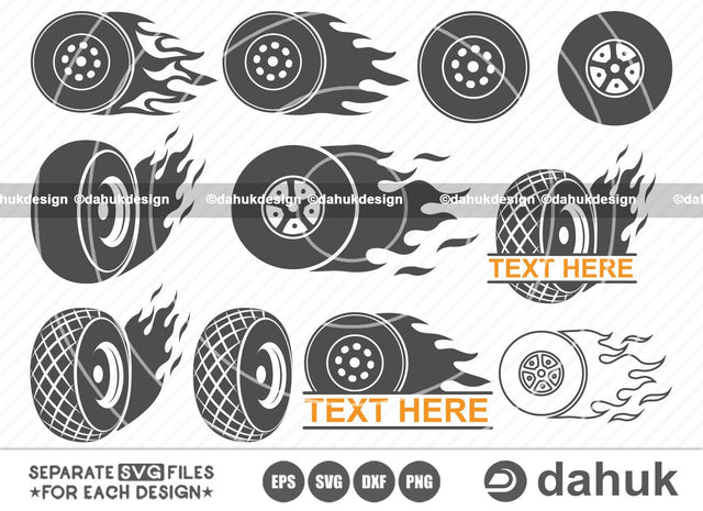 Racing Tire SVG Files, Racing Tire with Flames vector, Tire with Flames clipart, Fire wheel tire svg, Cut file, for silhouette, svg, eps, dxf, png, clipart cricut design space, vinyl cut files SVG dahukdesign 